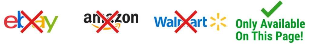Warning graphic crossing out Amazon and Walmart logos to signal fake third-party listings of GlycoHarmony online.
