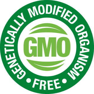 Genetically Modified Organism green circular icon indicating 100 percent organic and Non GMO ingredients.